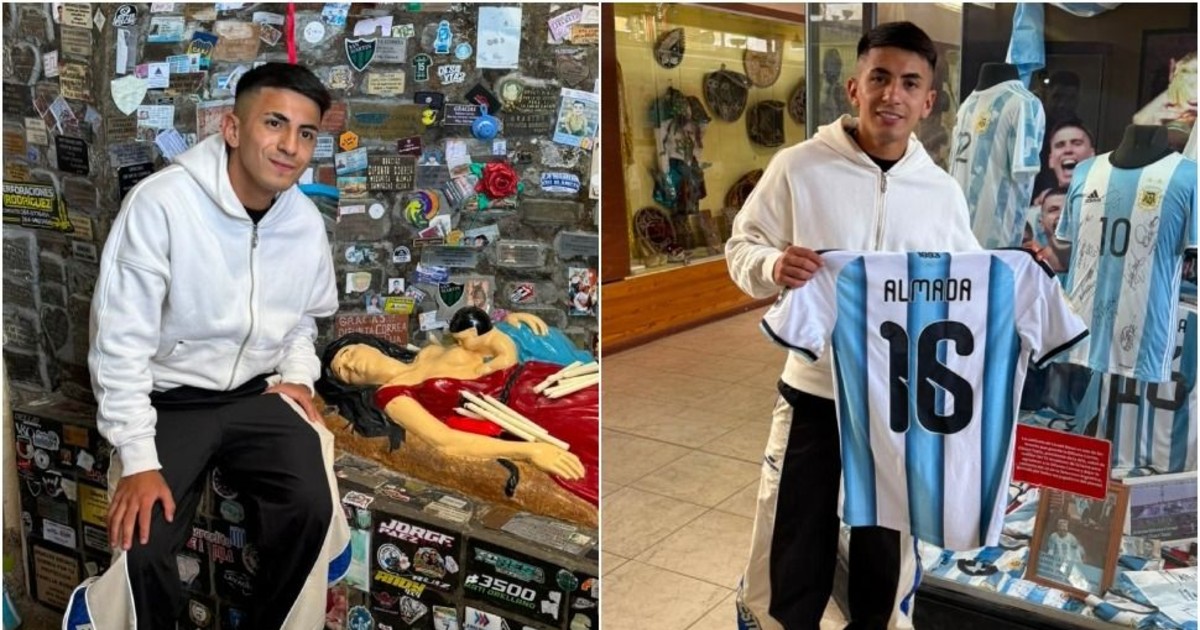 Thiago Almada visitó la Difunta Correa: las fotos y la camiseta que lució